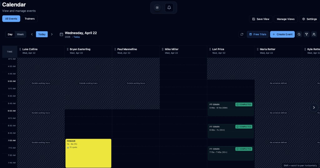 JAMr FIT calendar and event scheduling