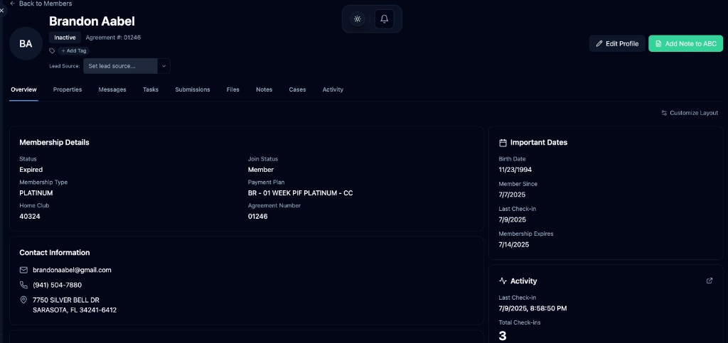 JAMr FIT member profile detail view